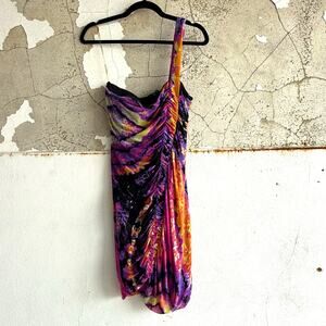 Rampage Dress One Shoulder Ruched Cocktail Mini Tie Dye Multicolor Y2K Party
